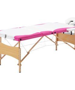 Sklopivi masažni stol s 3 zone drveni bijelo-ružičasti