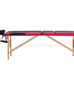 Sklopivi masažni stol s 3 zone drveni crno-ružičasti