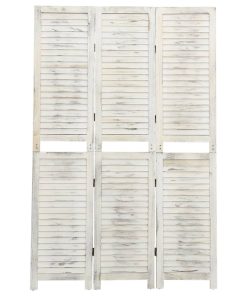 Sobna pregrada s 3 panela antikna bijela 105 x 165 cm drvena