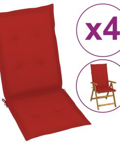Jastuci za Vrtne Stolice 4 kom Crveni 120x50x3 cm