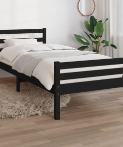 Okvir za krevet od masivnog drva crni 90 x 200 cm