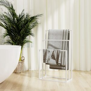 Samostojeći stalak za ručnike bijeli 48 x 24 x 79 cm željezni