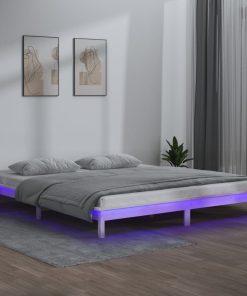 LED okvir za krevet bijeli 135x190 cm 4FT6 bračni masivno drvo