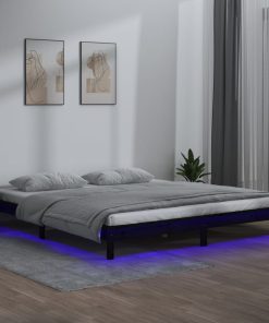 LED okvir za krevet crni 135 x 190 cm 4FT6 bračni masivno drvo