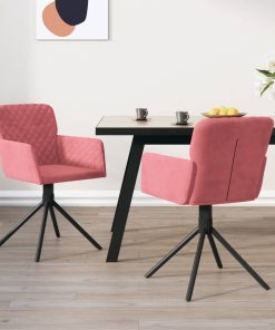 Okretne blagovaonske stolice 2 kom ružičaste baršunaste