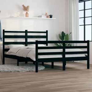 Okvir za krevet od masivne borovine 140 x 200 cm crni
