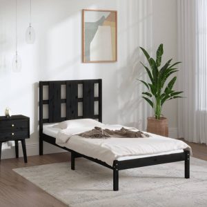 Okvir za krevet od masivne borovine crni 90 x 200 cm
