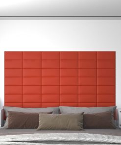 Zidne ploče od umjetne kože 12 kom crvene 30 x 15 cm 0