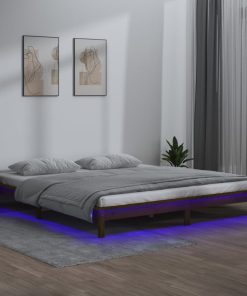 LED Okvir za krevet boja meda drveni 200x200 cm od masivne