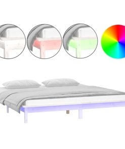 LED okvir za krevet bijela 140 x 190 cm od masivnog drva