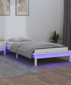 LED okvir za krevet bijeli 100 x 200 cm od masivnog drva