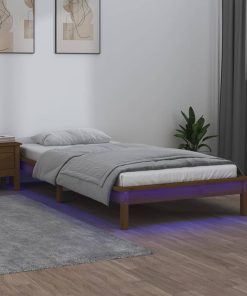 LED okvir za krevet boja meda 100 x 200 cm od masivnog drva