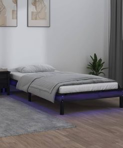 LED okvir za krevet crni 100 x 200 cm od masivnog drva