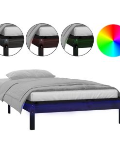 LED okvir za krevet crni 90 x 200 cm od masivnog drva