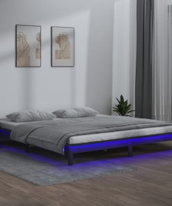 LED okvir za krevet sivi 200 x 200 cm od masivnog drva