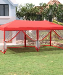 Sklopivi šator za zabave s bočnim zidovima 3 x 6 m crveni