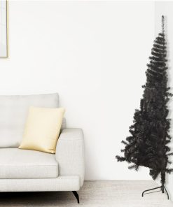 Umjetna polovica božićnog drvca sa stalkom crna 180 cm PVC