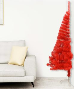 Umjetna polovica božićnog drvca sa stalkom crvena 180 cm PVC