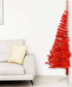 Umjetna polovica božićnog drvca sa stalkom crvena 210 cm PVC