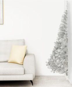 Umjetna polovica božićnog drvca sa stalkom srebrna 180 cm PVC