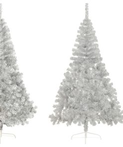 Umjetna polovica božićnog drvca sa stalkom srebrna 210 cm PVC
