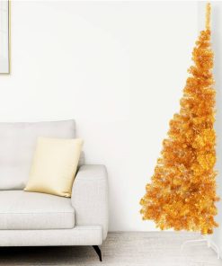 Umjetna polovica božićnog drvca sa stalkom zlatna 180 cm PVC