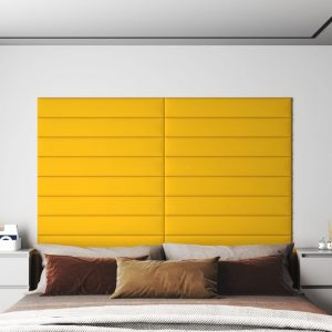Zidne ploče 12 kom žute 90 x 15 cm baršunaste 1