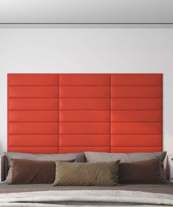 Zidne ploče od umjetne kože 12 kom crvene 60 x 15 cm 1