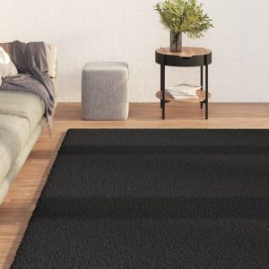 Čupavi tepih s visokim vlaknima crni 160 x 230 cm