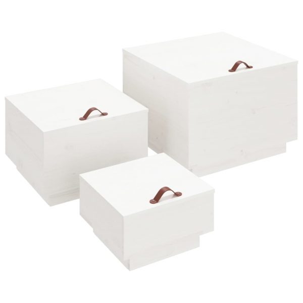 Kutije za pohranu s poklopcima 3 kom bijele od masivne borovine