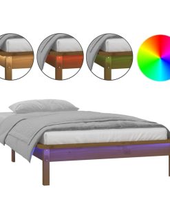 LED okvir za krevet boja meda 75x190 cm 2FT6 mali masivno drvo
