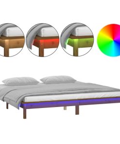 LED okvir za krevet od masivnog drva boja meda 150 x 200 cm 5FT