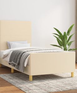 Okvir za krevet s uzglavljem krem 90x190 cm od tkanine