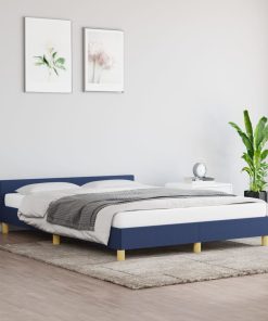 Okvir za krevet s uzglavljem plavi 140 x 200 cm od tkanine