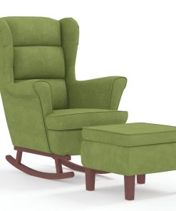 Stolica za ljuljanje s drvenim nogama i stolcem zelena baršun