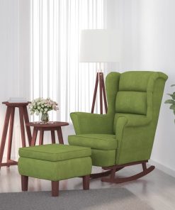 Stolica za ljuljanje s drvenim nogama i stolcem zelena baršun
