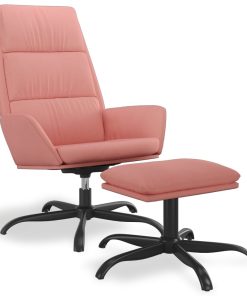 Stolica za opuštanje s tabureom ružičasta baršunasta