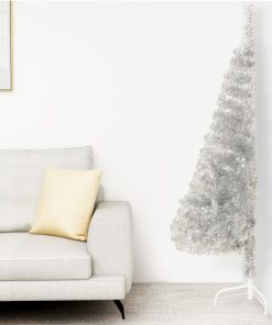 Umjetna polovica božićnog drvca sa stalkom srebrna 120 cm PVC