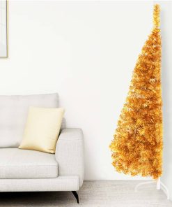 Umjetna polovica božićnog drvca sa stalkom zlatna 120 cm PVC