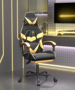 Igraća stolica od umjetne kože s osloncem za noge Crna i zlatna