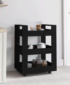 Kuhinjska kolica crna 60 x 45 x 80 cm od konstruiranog drva