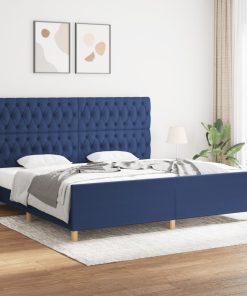 Okvir za krevet s uzglavljem plavi 200 x 200 cm od tkanine