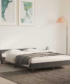 Okvir za krevet s uzglavljem tamnosivi 140x190 cm baršunasti
