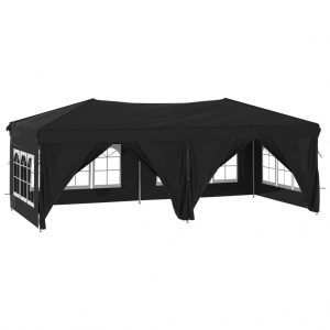 Sklopivi šator za zabave s bočnim zidovima 3 x 6 crni