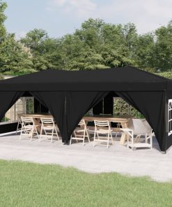 Sklopivi šator za zabave s bočnim zidovima 3 x 6 crni