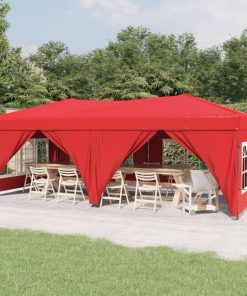 Sklopivi šator za zabave s bočnim zidovima 3 x 6 m Crvena