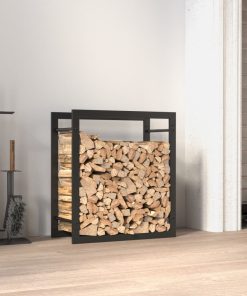 Stalak za drva za ogrjev mat crni 50x28x56 cm čelični