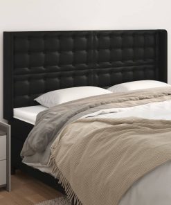 Uzglavlje s ušima crni 183x16x118/128 cm od umjetne kože