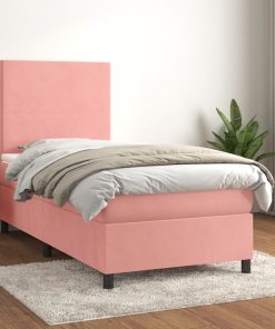 Box spring krevet s madracem ružičasti 90x190 cm baršunasti