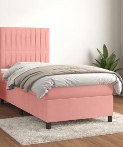 Box spring krevet s madracem ružičasti 90x190 cm baršunasti